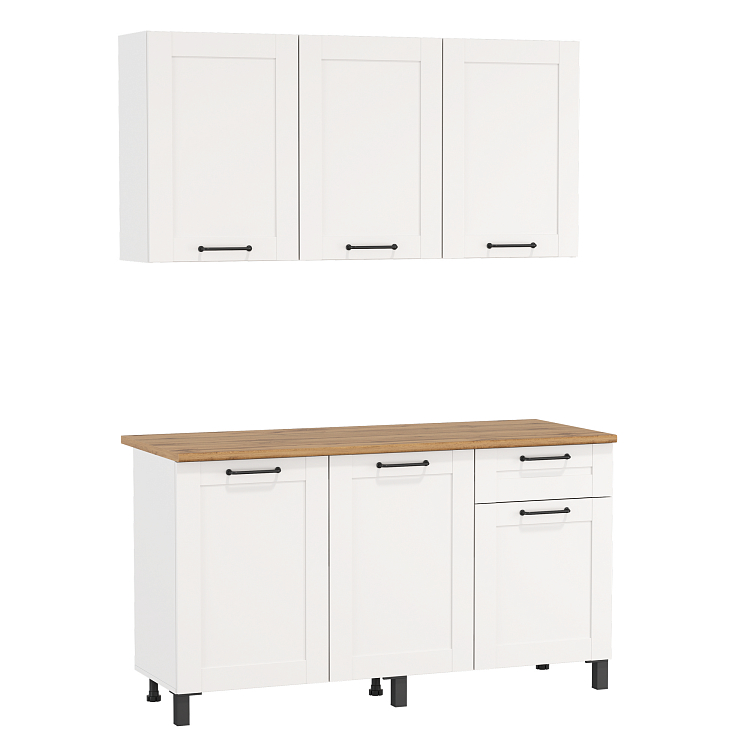 Шкаф Аризона (1500) белый/столешница дуб вотан/ДВПО белый/профиль ПВХ белый О